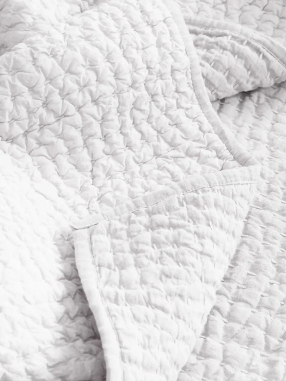 New Quince European Linen Cotton Stitch Quilt Set White Full/Queen